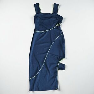 TOPSHOP Navy Blue Cutout Dress with Lime Accents